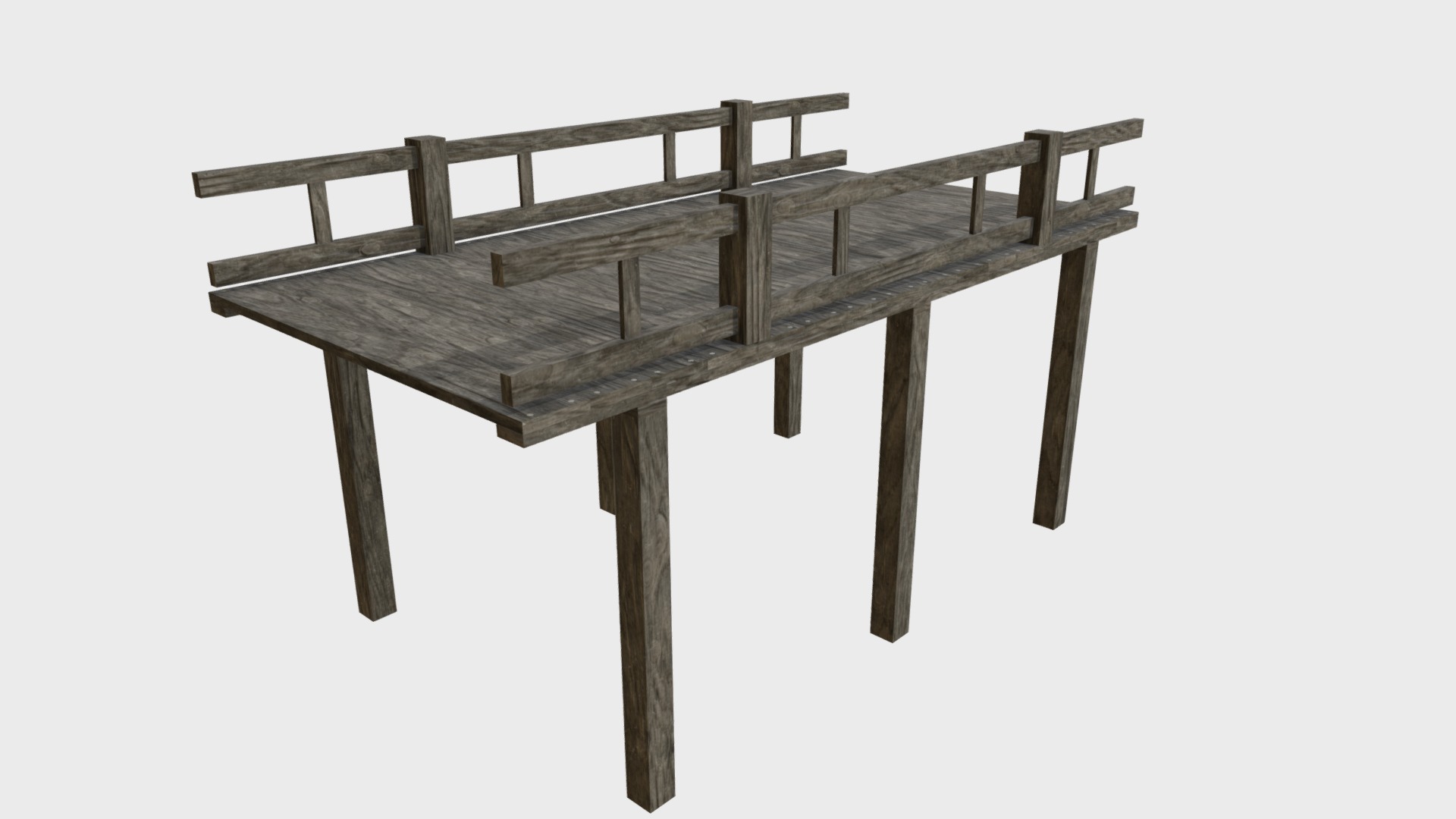 3D model Wooden pier with railing - This is a 3D model of the Wooden pier with railing. The 3D model is about a wooden table with legs.