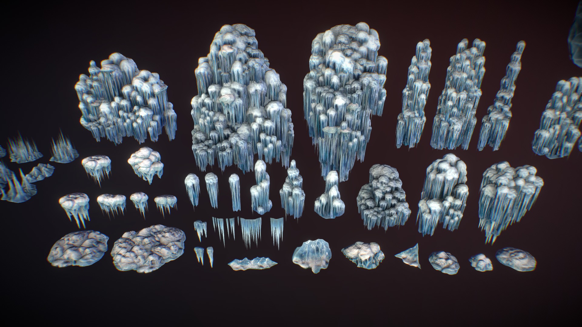 3D model Snow pillars - This is a 3D model of the Snow pillars. The 3D model is about a group of blue and white jellyfish.