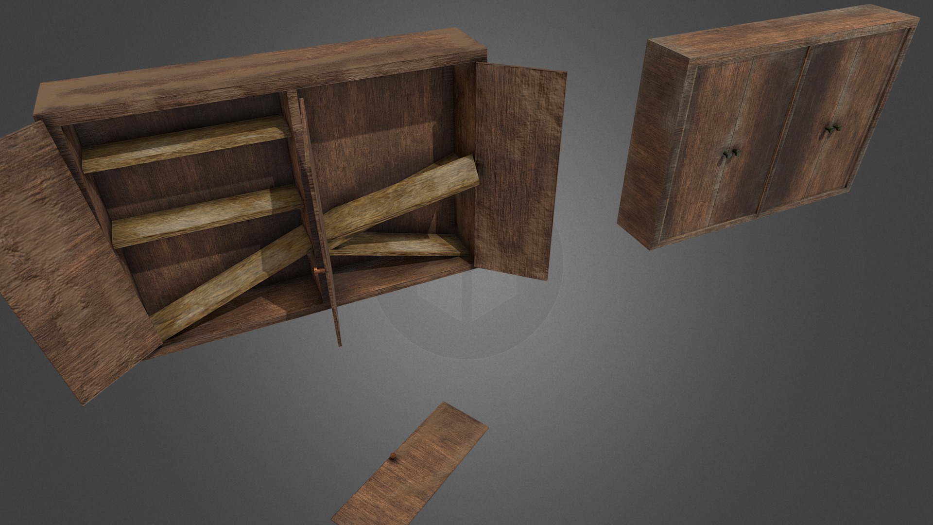 3D model Shattered furniture - This is a 3D model of the Shattered furniture. The 3D model is about a couple of wooden shelves.
