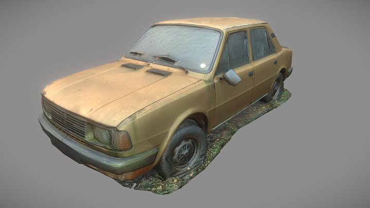 Old car with deflated tires - PBR textured 3D Model