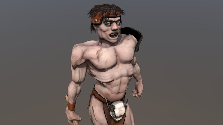 Fantasy savage warrior  with halberd 3D Model