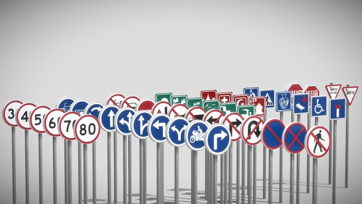 Thai Road Signs (47 road signs and more) 3D Model