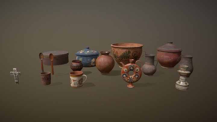 Old Ornamental Clay Disheware 3D Model