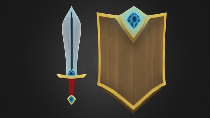 Stylized Sword and Shield 3D Model
