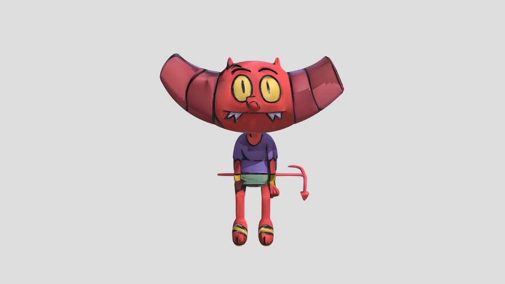 cartoon red demon-like humanoid with horned hel