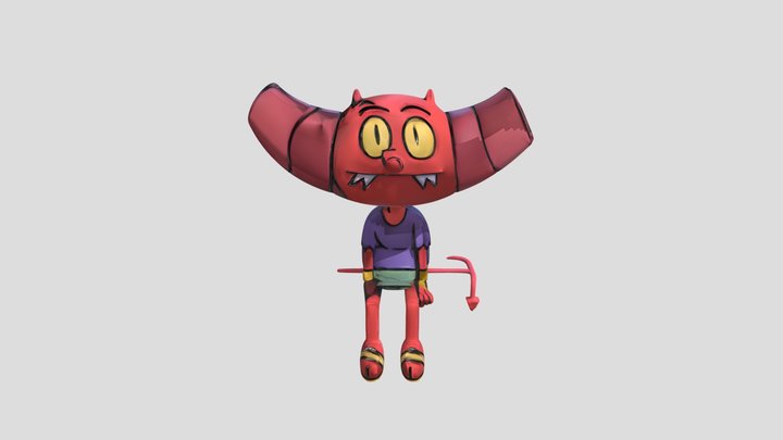 cartoon red demon-like humanoid with horned hel 3D Model