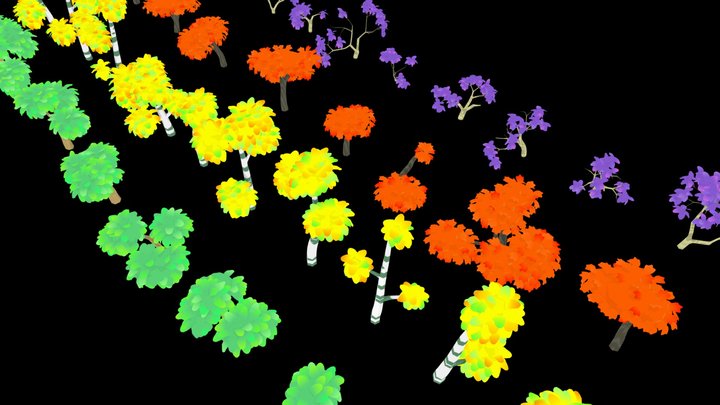 Animated Loop, Poly Trees Pack 3D Model