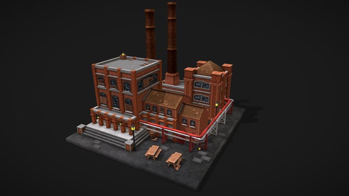 Low Poly Factory 3D Model