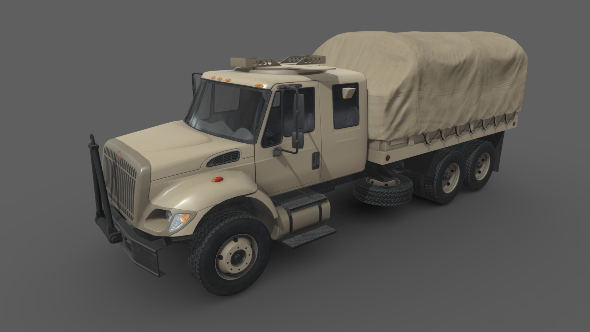 3D model Military Truck Beige - This is a 3D model of the Military Truck Beige. The 3D model is about a white vehicle with a flat bed.