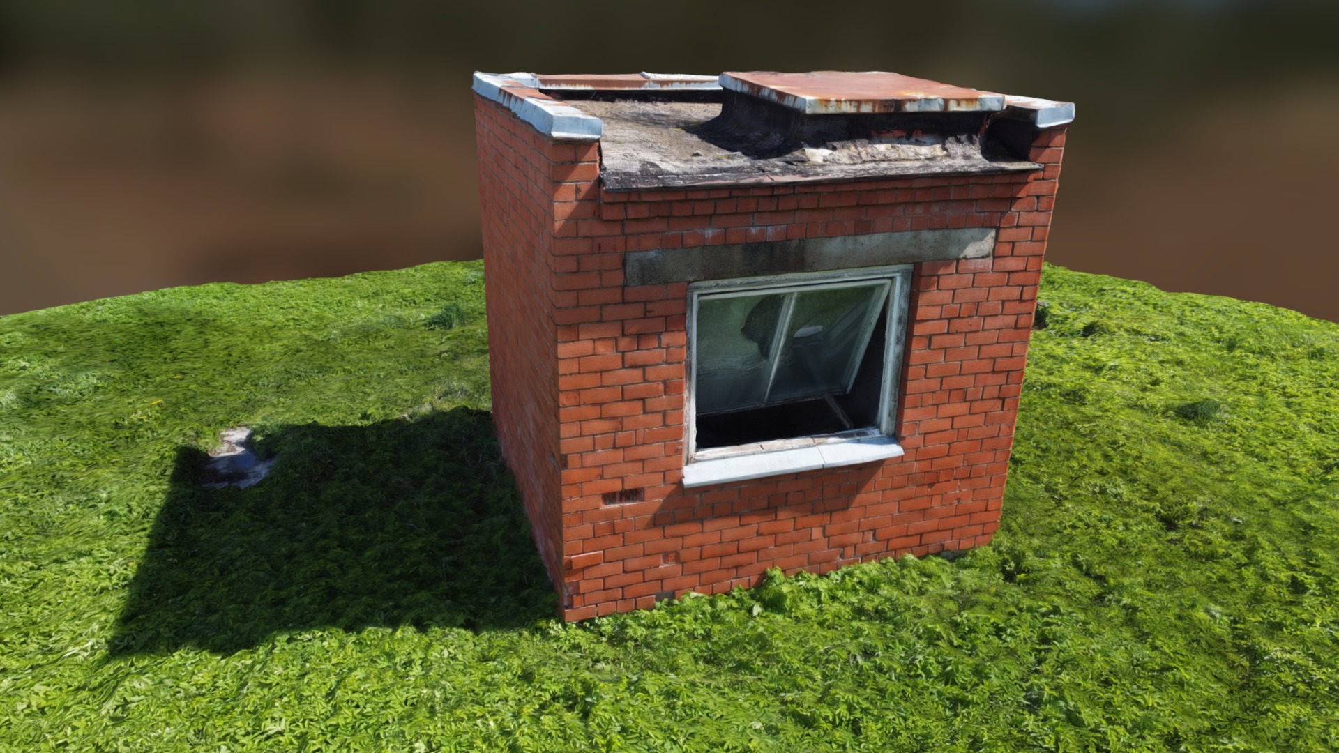 3D model Tiny Brick House - This is a 3D model of the Tiny Brick House. The 3D model is about a brick building in a grassy area.
