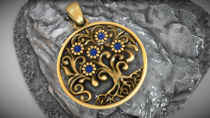 Tree pendant with blue stones 3D Model