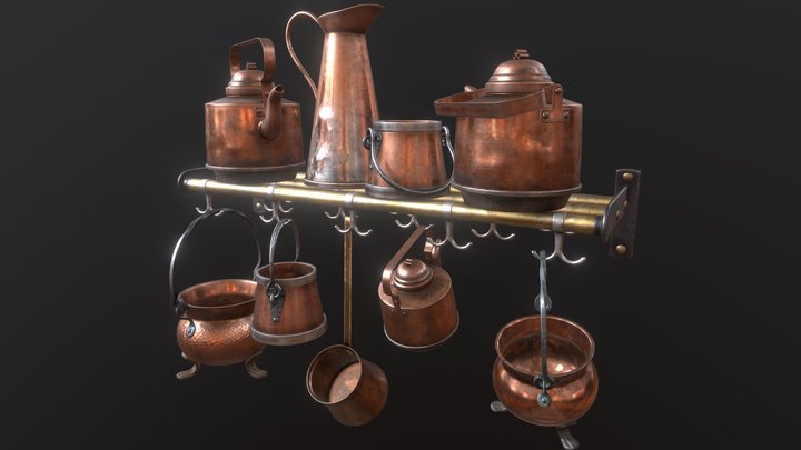 Old Copper Cookware 3D Model