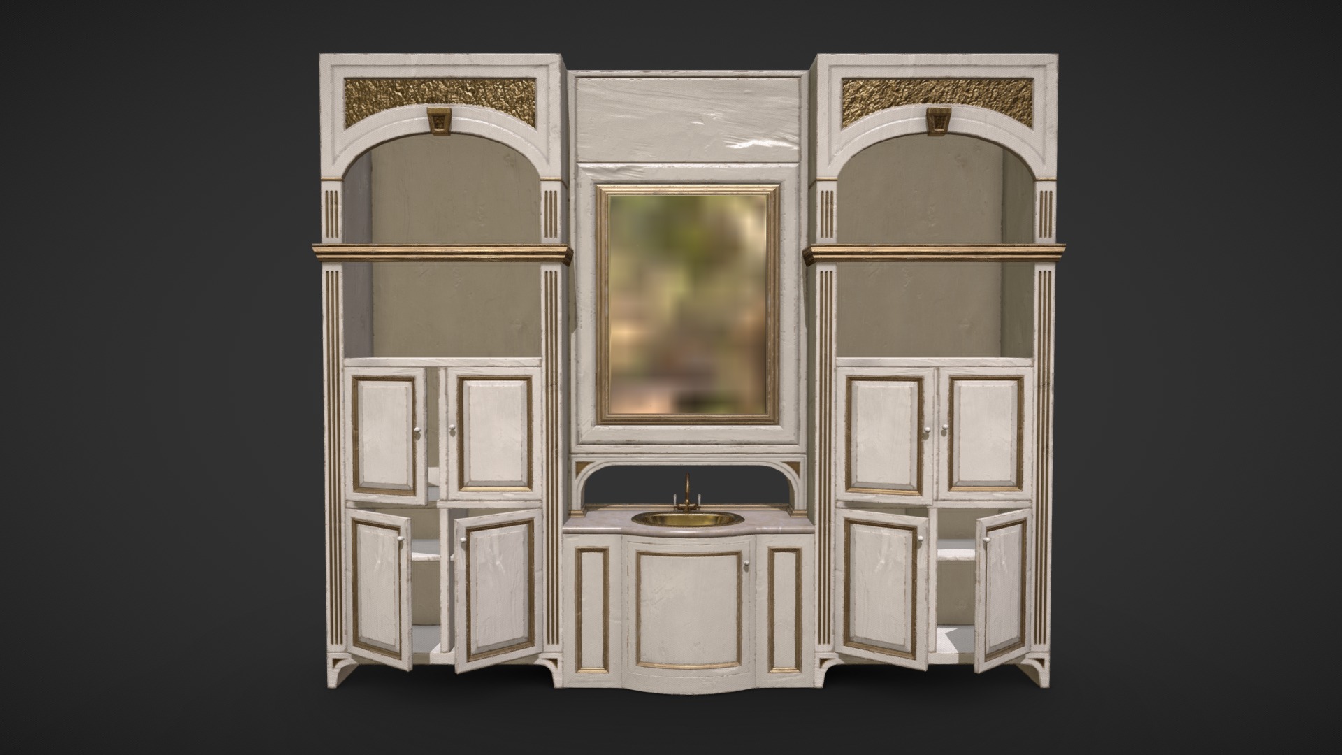 3D model Bathroom Cabinet - This is a 3D model of the Bathroom Cabinet. The 3D model is about a white cabinet with a table and a sink.