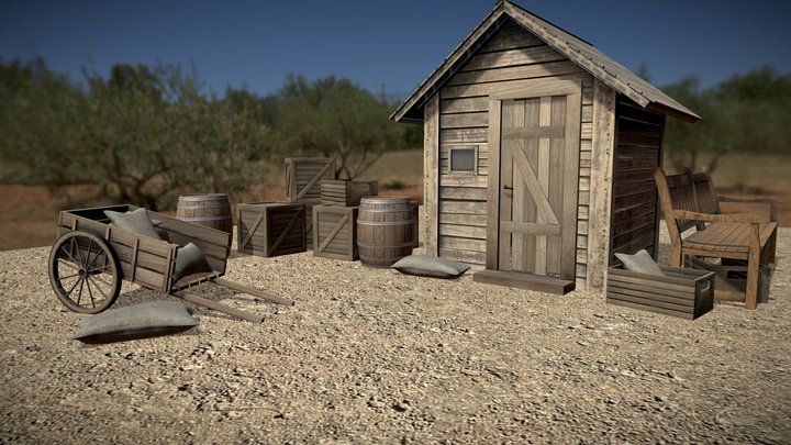 Wild West_small wooden house scene 3D Model