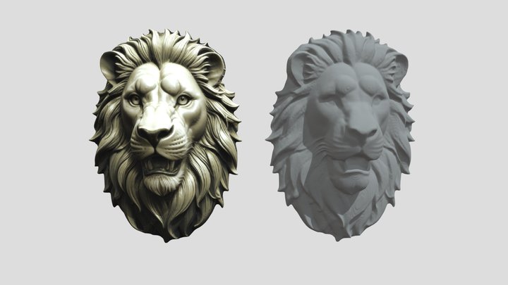 Statue Lion Face 004 On C4d