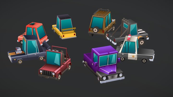 Low-poly cartoon cars 3D Model
