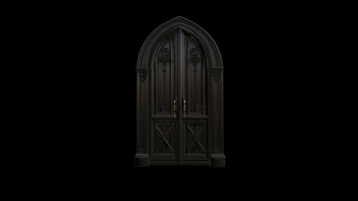 Gothic wooden door 3D Model