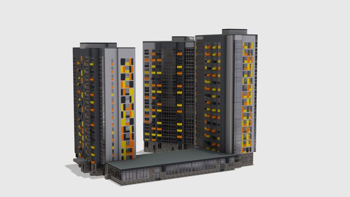 Multi-Section High-Rise 3D Model 3D Model