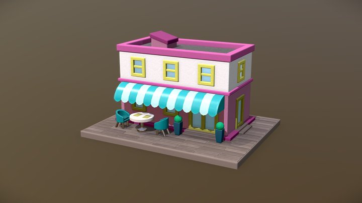 Lowpoly building. Cafe 3D Model