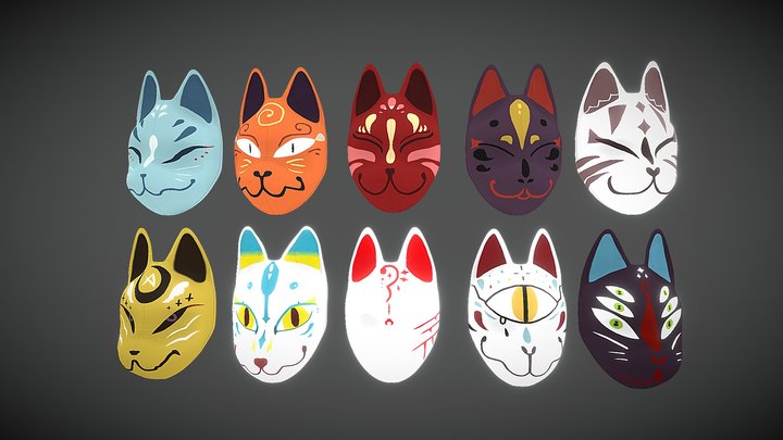 A set of kitsune masks 3D Model