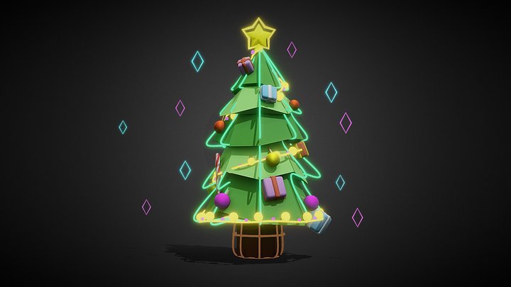 Modern Artficial Wire Decorated Christmas tree 3D model