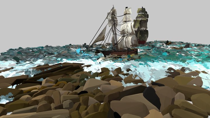 Clipper Ship and the ocean 3D Model