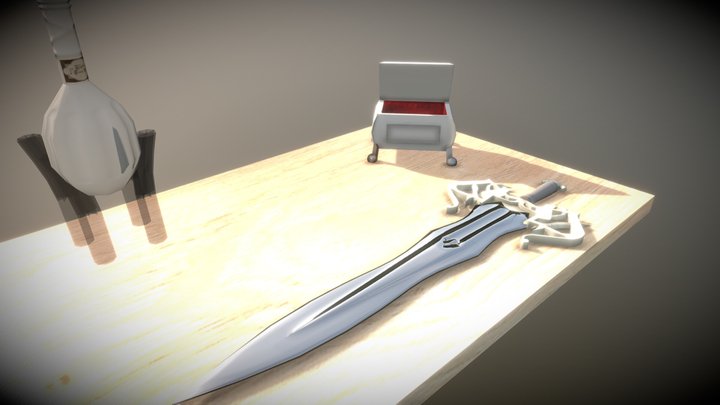 Bottle Sword Chest Scene 3D Model