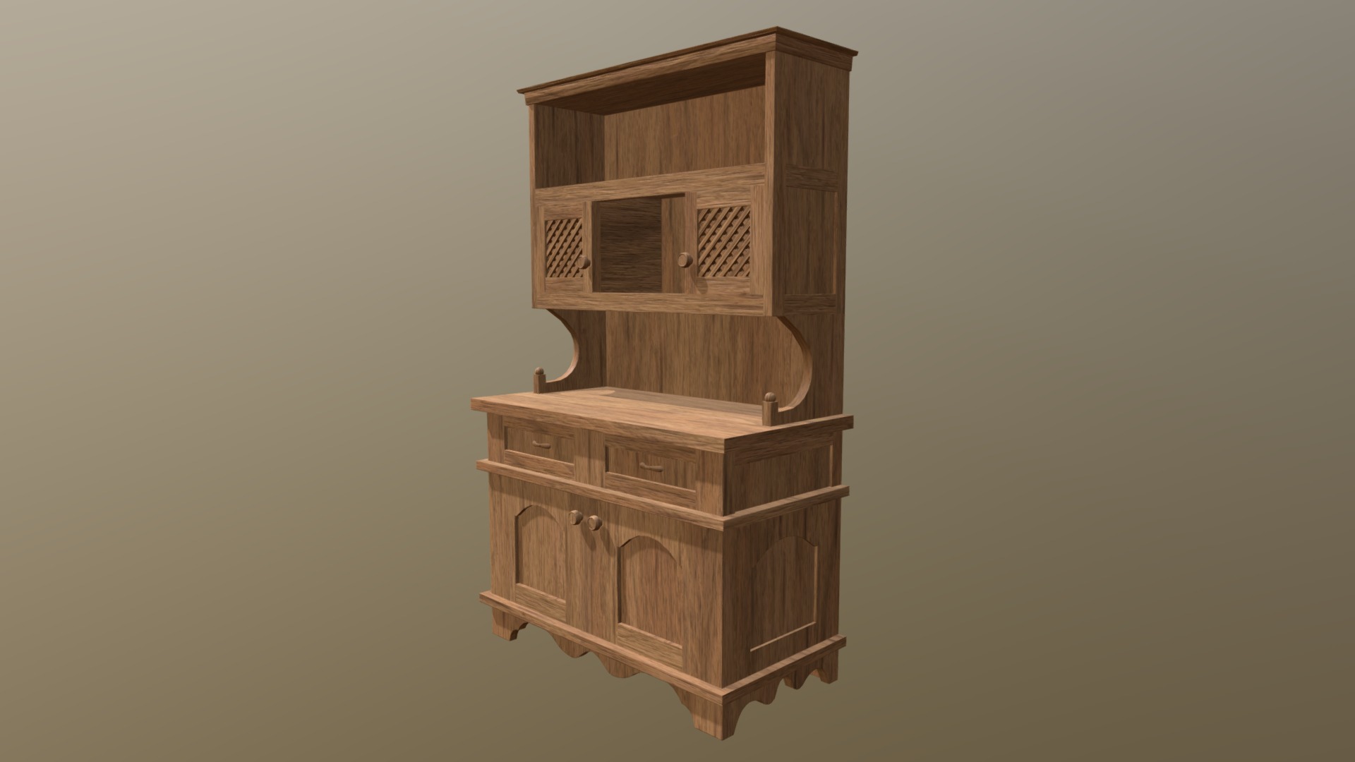 3D model Wooden cupboard - This is a 3D model of the Wooden cupboard. The 3D model is about a wooden house with a window.