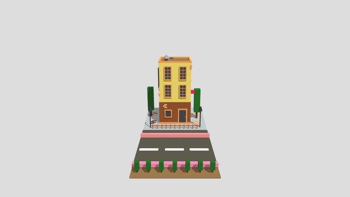 Low-Poly Building with color 3D Model