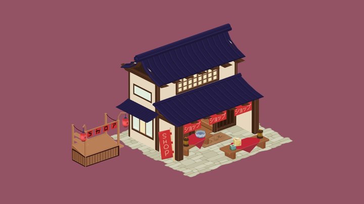 Japanese Style Shop Bundle Asset 3D Model