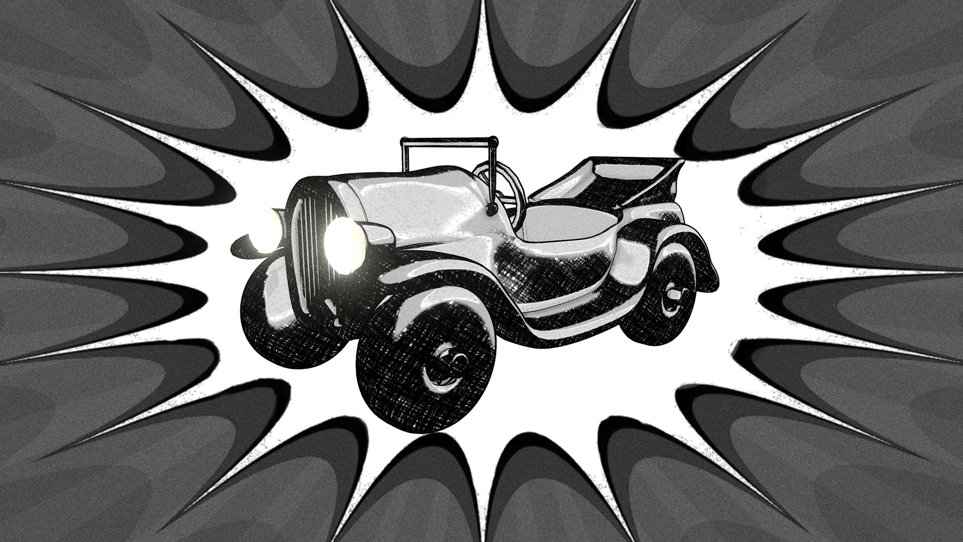 3D model Vintage Cartoon Car - This is a 3D model of the Vintage Cartoon Car. The 3D model is about a black and white drawing of a car.