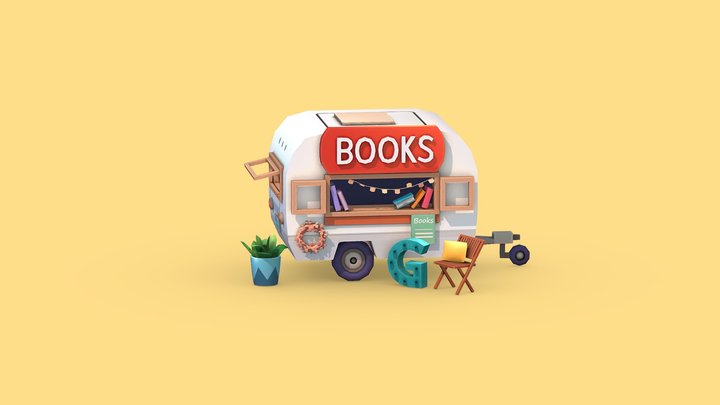 Stylized Bookshop Trailer 3D Model
