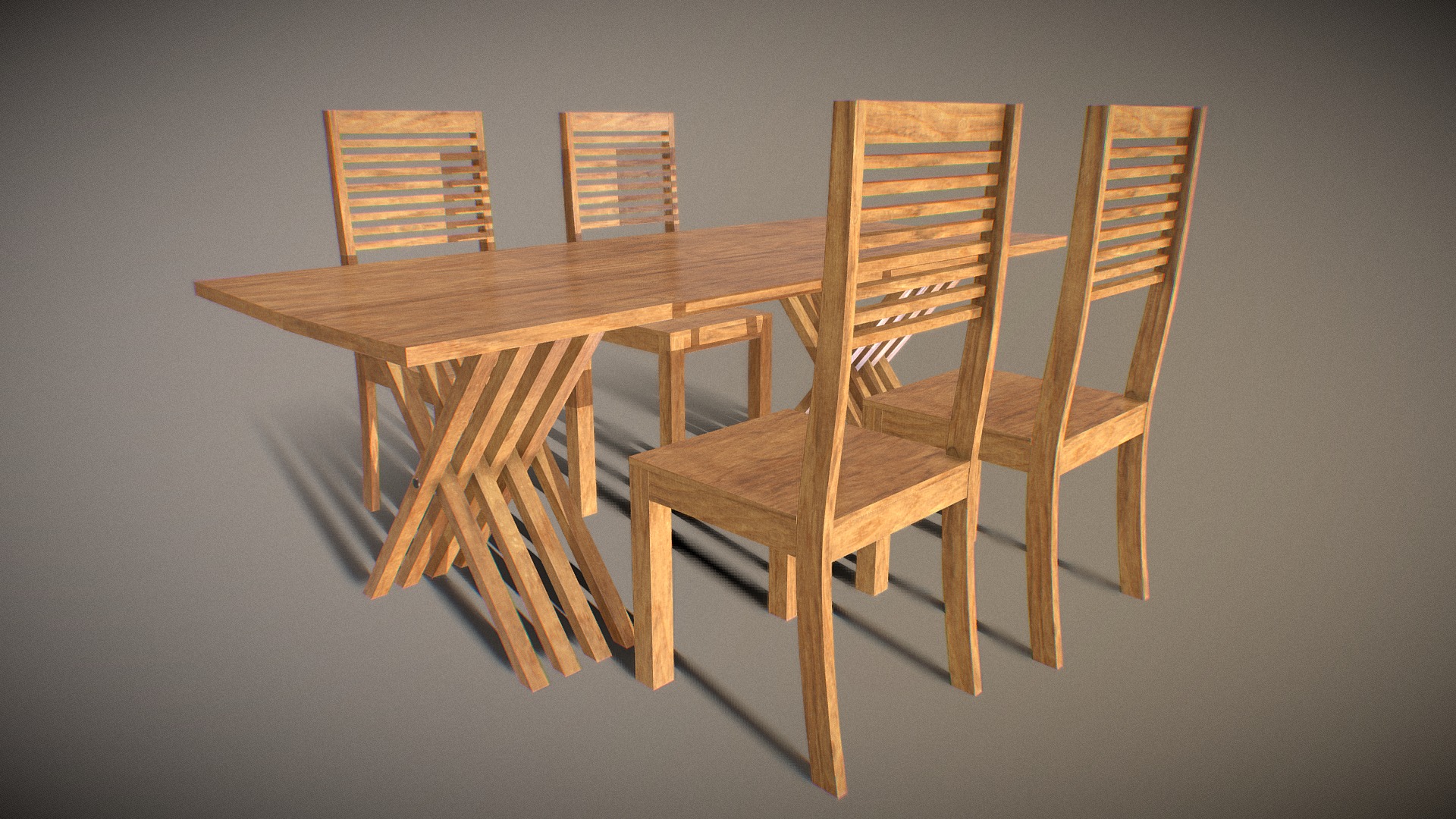 3D model Dining Set wooden 01 - This is a 3D model of the Dining Set wooden 01. The 3D model is about a table and chairs.