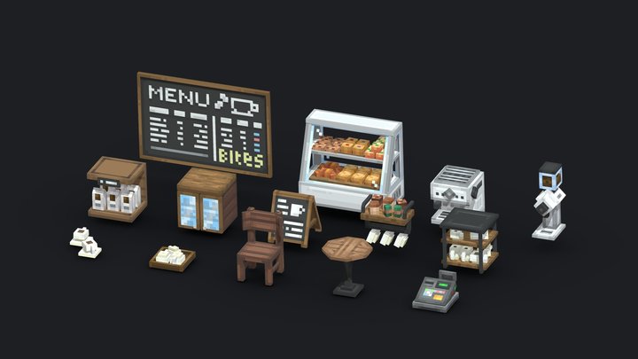Minecraft Cozy Cafe Decoration Furniture Pack 3D Model