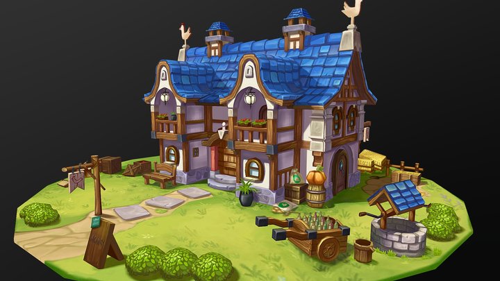 Blue Roof House 3D Model