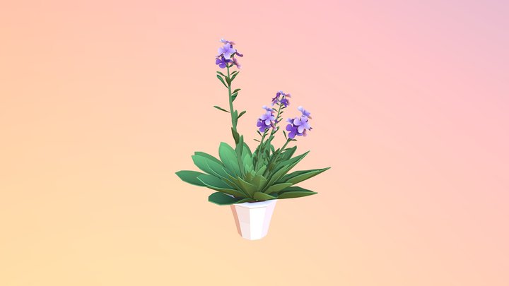 Low Poly Purple Flowers 3D Model