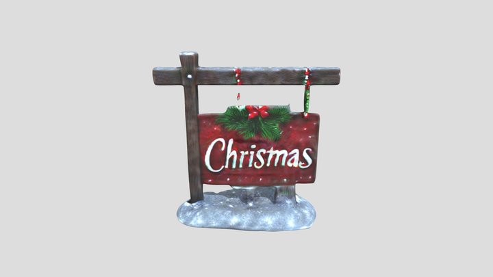 Christmas Decorated Sign, Photorealistic 3D Model