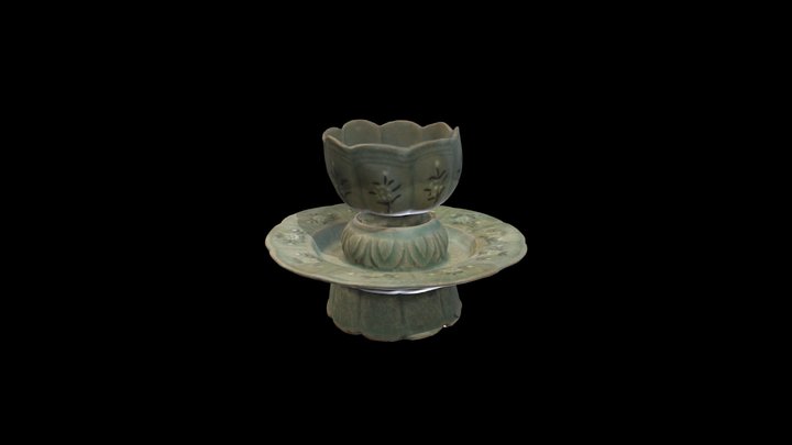 흑백상감 국화문 청자잔 3D Model