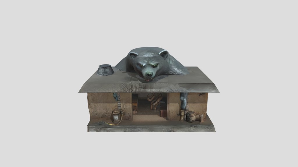 Bear on top of a small hut