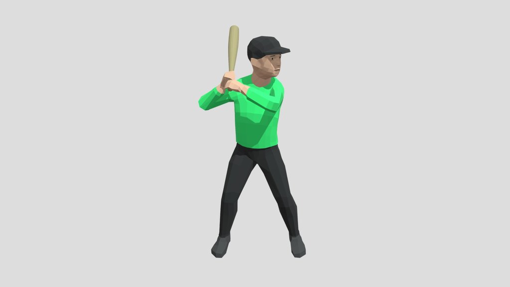 Low Poly Kid Playing Baseball