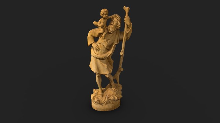 Wooden St.Christopher statue 3D Model