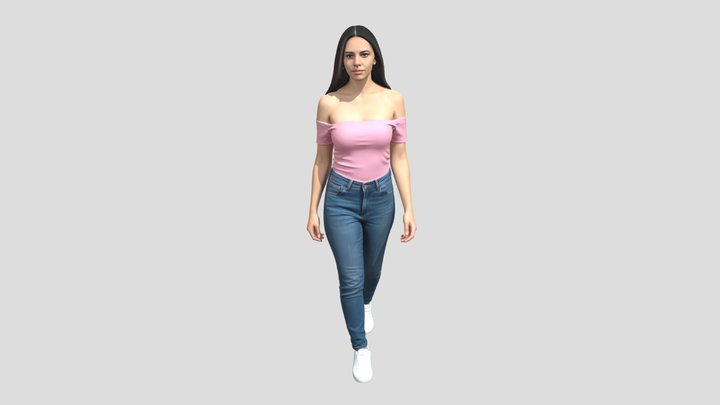 Pink Off-Shoulder Top with Jeans – Modèle 3D gratuit STL
