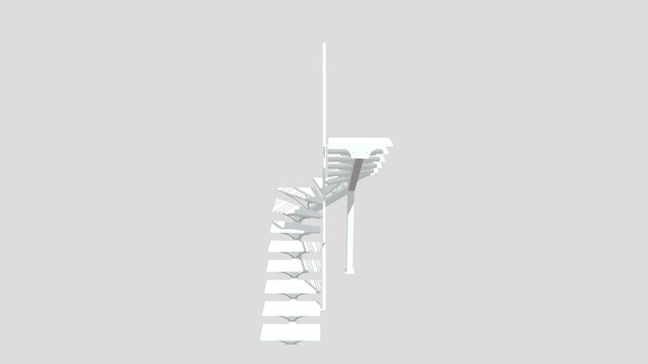 Escalier Demi tournant à Droite avec Garde-Corps 3D Model