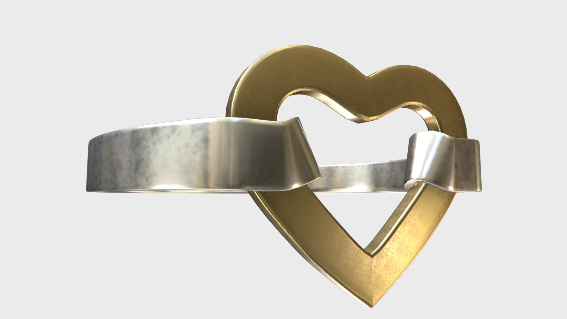 3D model Heart silver gold ring - This is a 3D model of the Heart silver gold ring. The 3D model is about a close-up of a gavel.