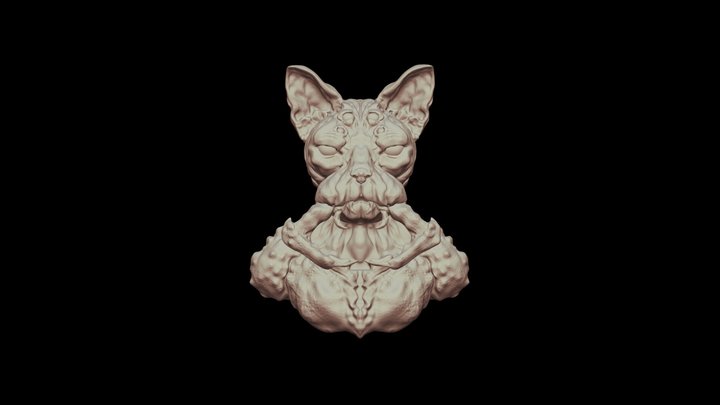 Sphinx Cat Creature Bust 3D Model