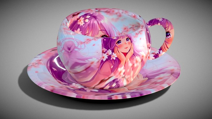Beautifully Styilized Anime Tea Cup 3D Model
