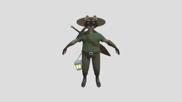 Raccoon Adventurer Character 3D Model