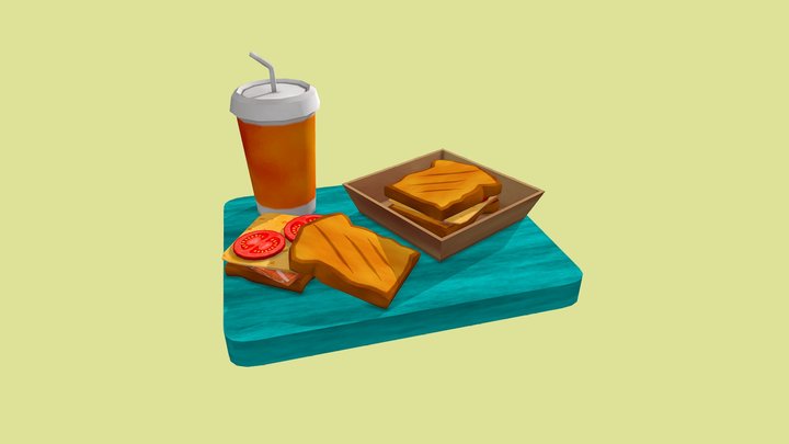 Hand Painted Food Diorama 3D Model