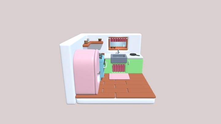 Cute Small Kitchen 3D Model