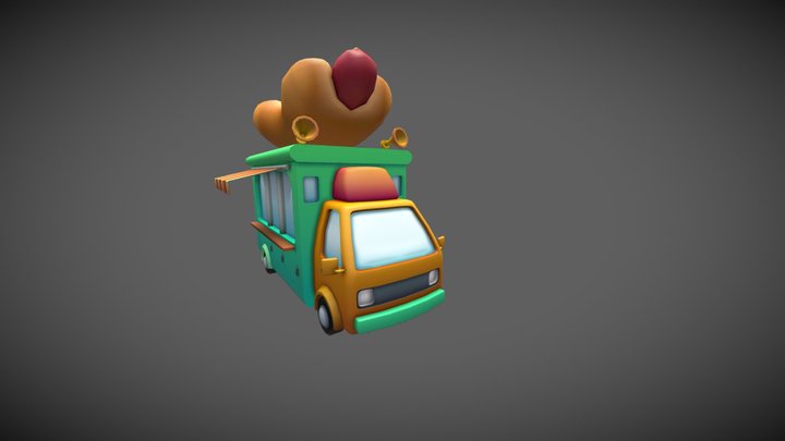 Low Poly Stylized Food Truck 3D Model